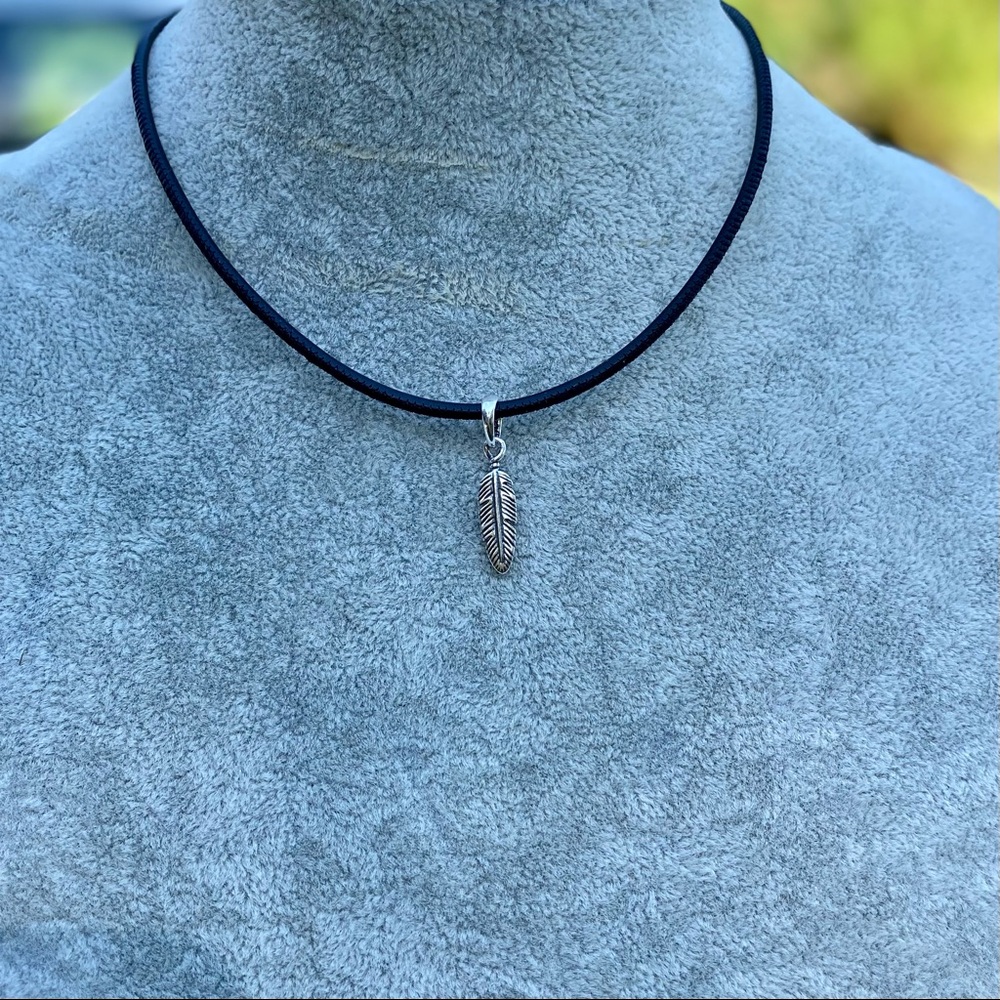 PANDORA Black Leather Feather Choker Necklace